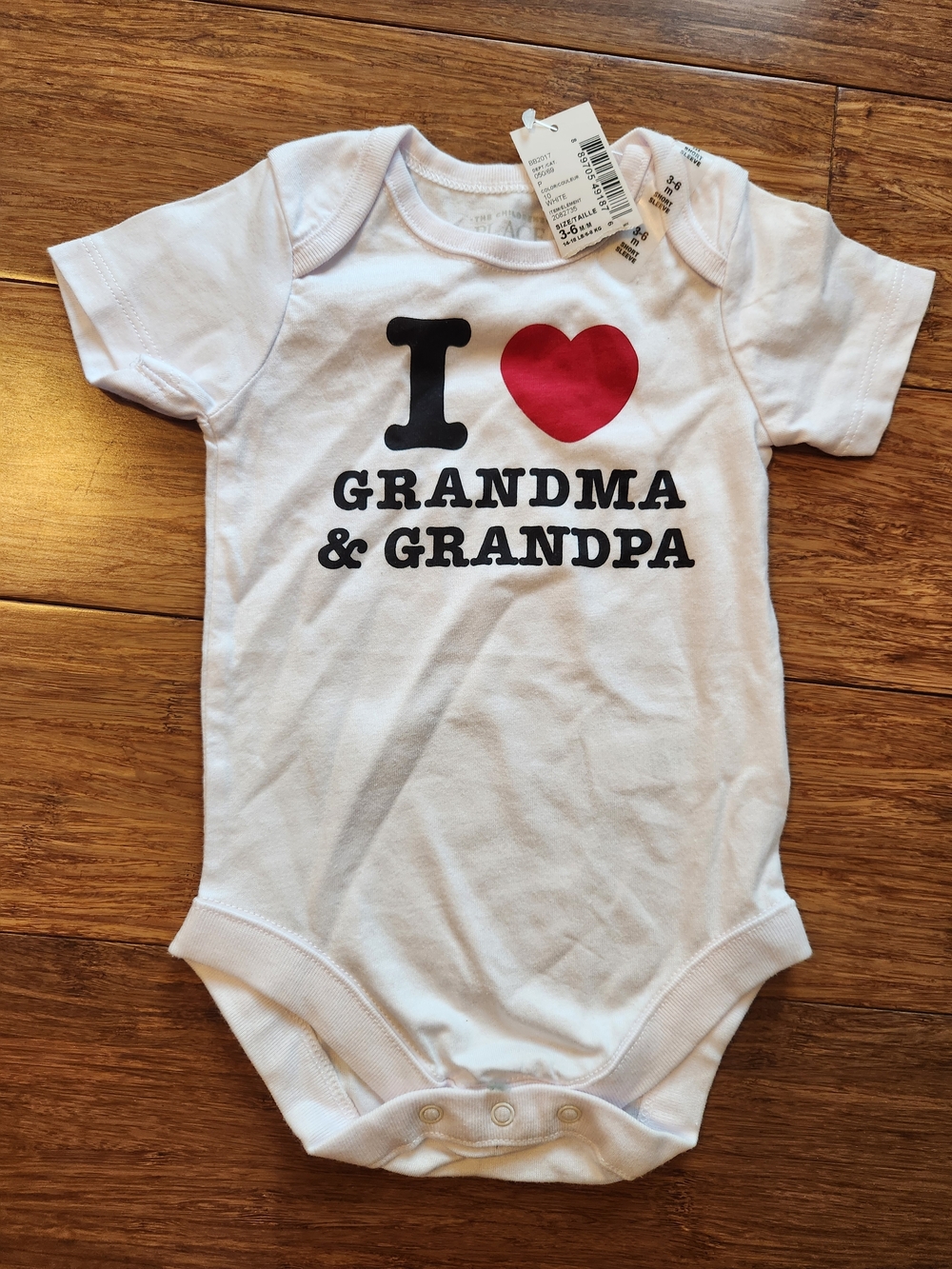 New Children's Place White Baby Bodysuit Onesie Grandma Grandpa Gift, 3-6 Months